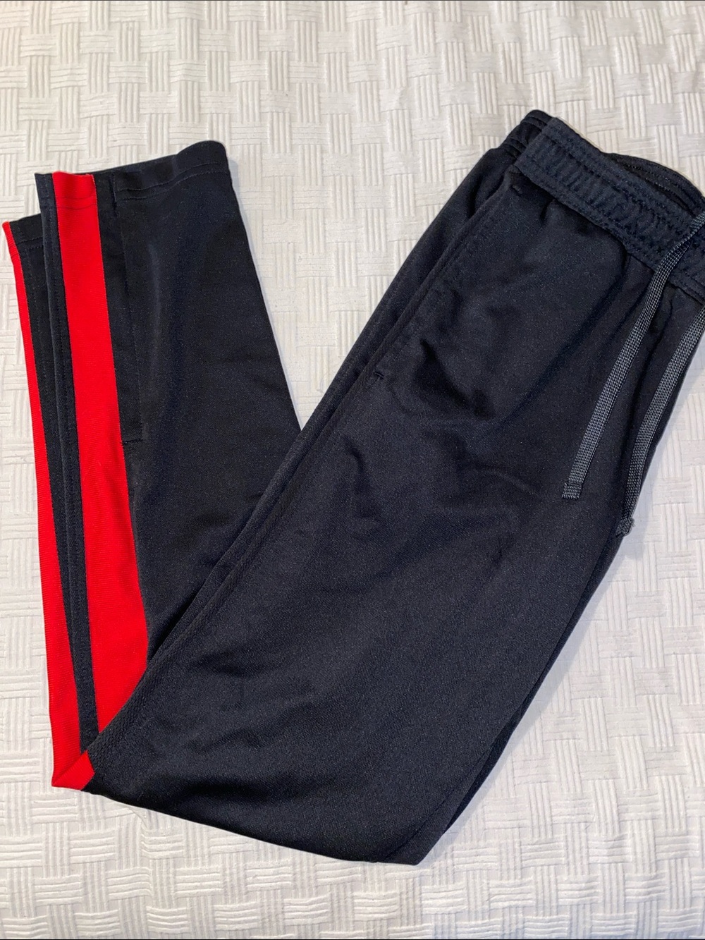 Men’s  Black Track Pants with Red Side Stripe size medium